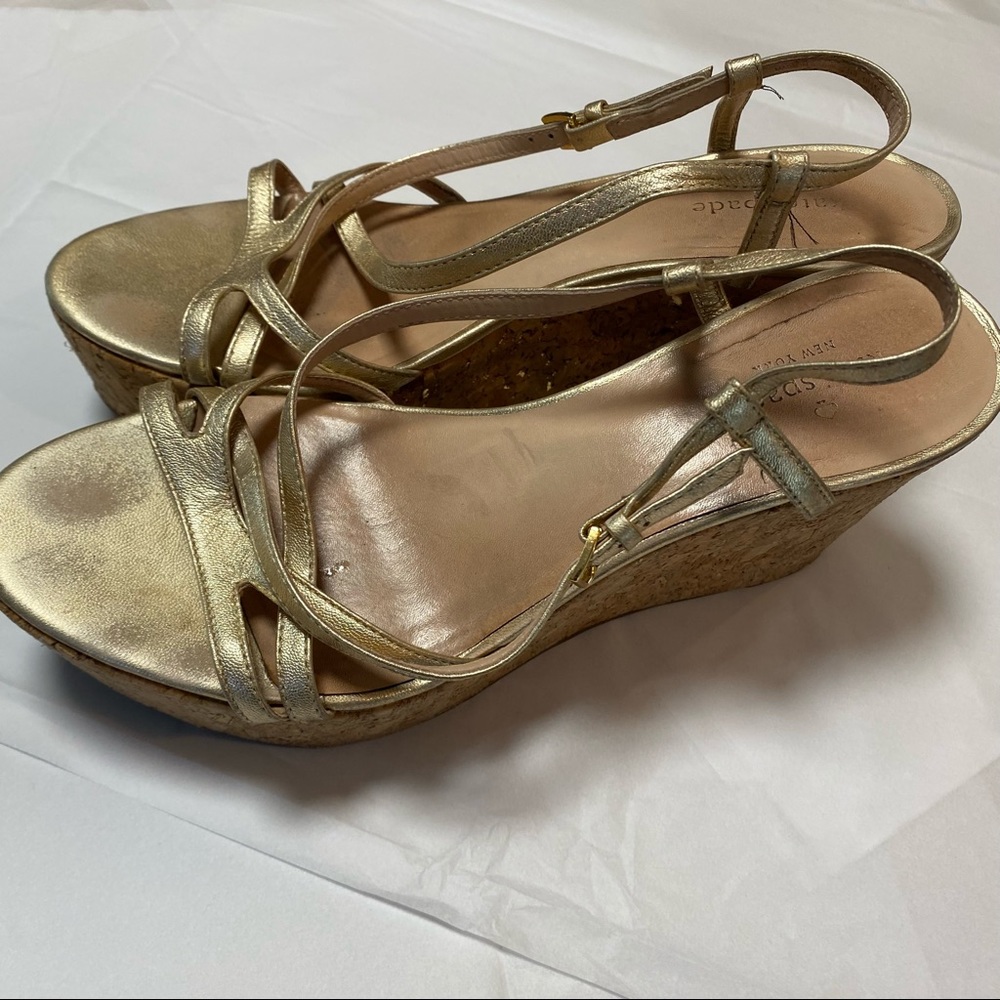 KATE SPADE SIZE 9.5 GOLD CORK WEDGES
